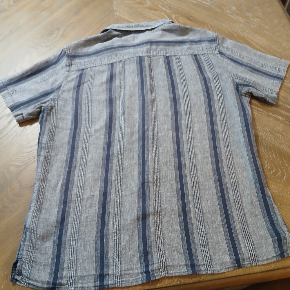 Goodfellow Men Shirt Sz M Linen Cotton Blend  Short Sleeve Gauzy Blue Stripes - Picture 5 of 10